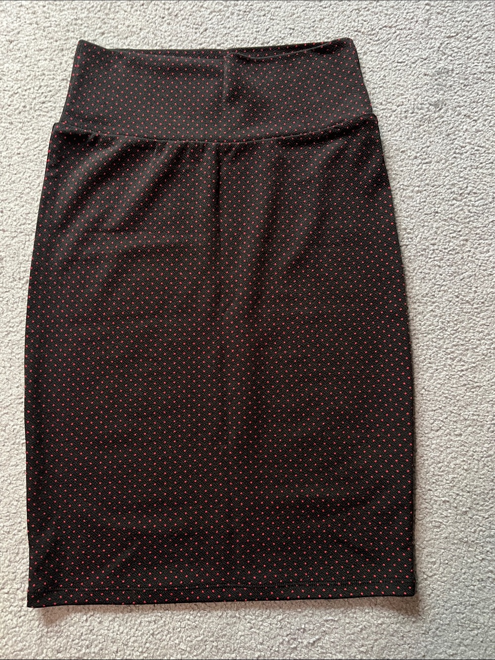 LuLaRoe Black Pencil Skirt with Red Micro- Dot Print